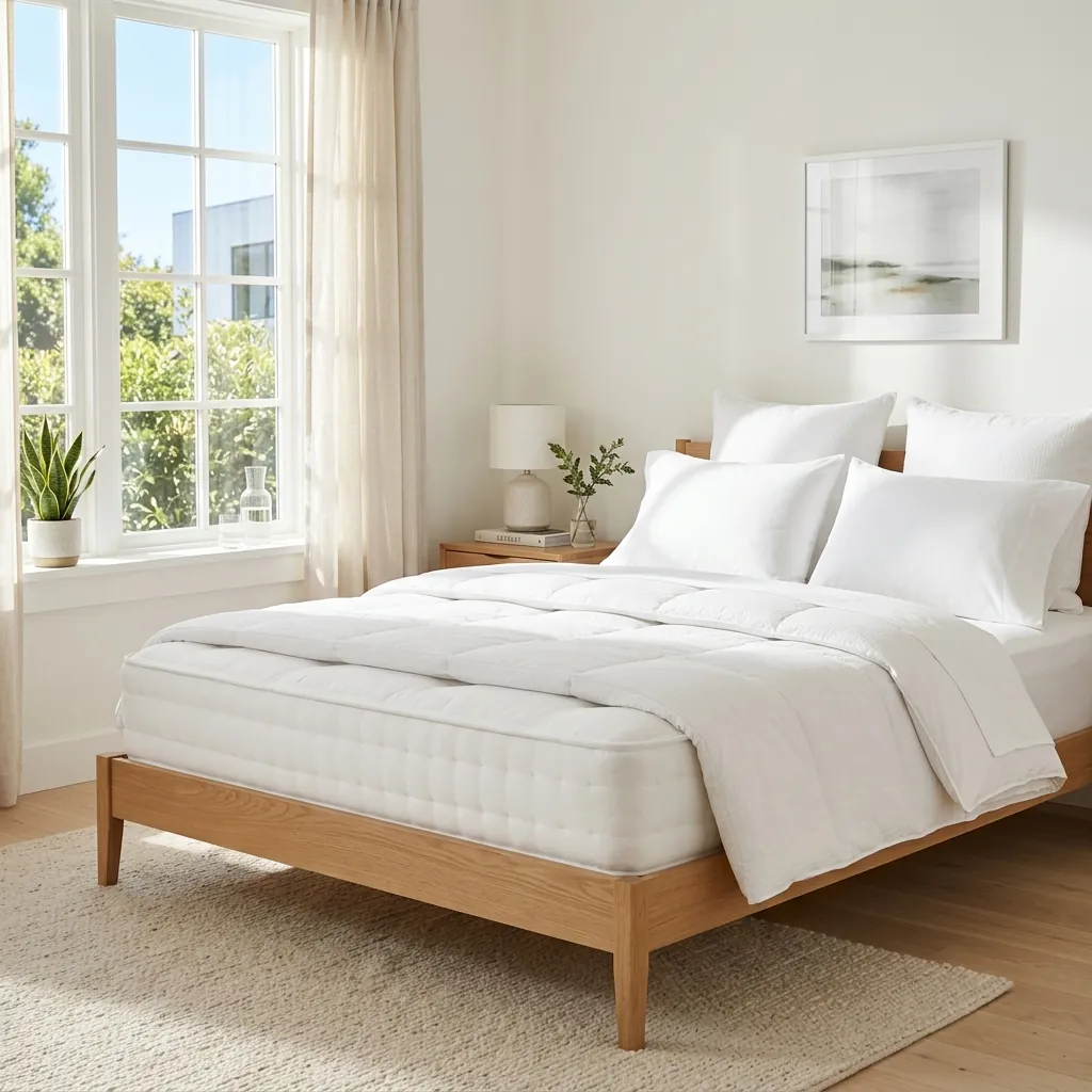 A freshly made white mattress in a bright Singapore bedroom, the type that bed bugs typically infest