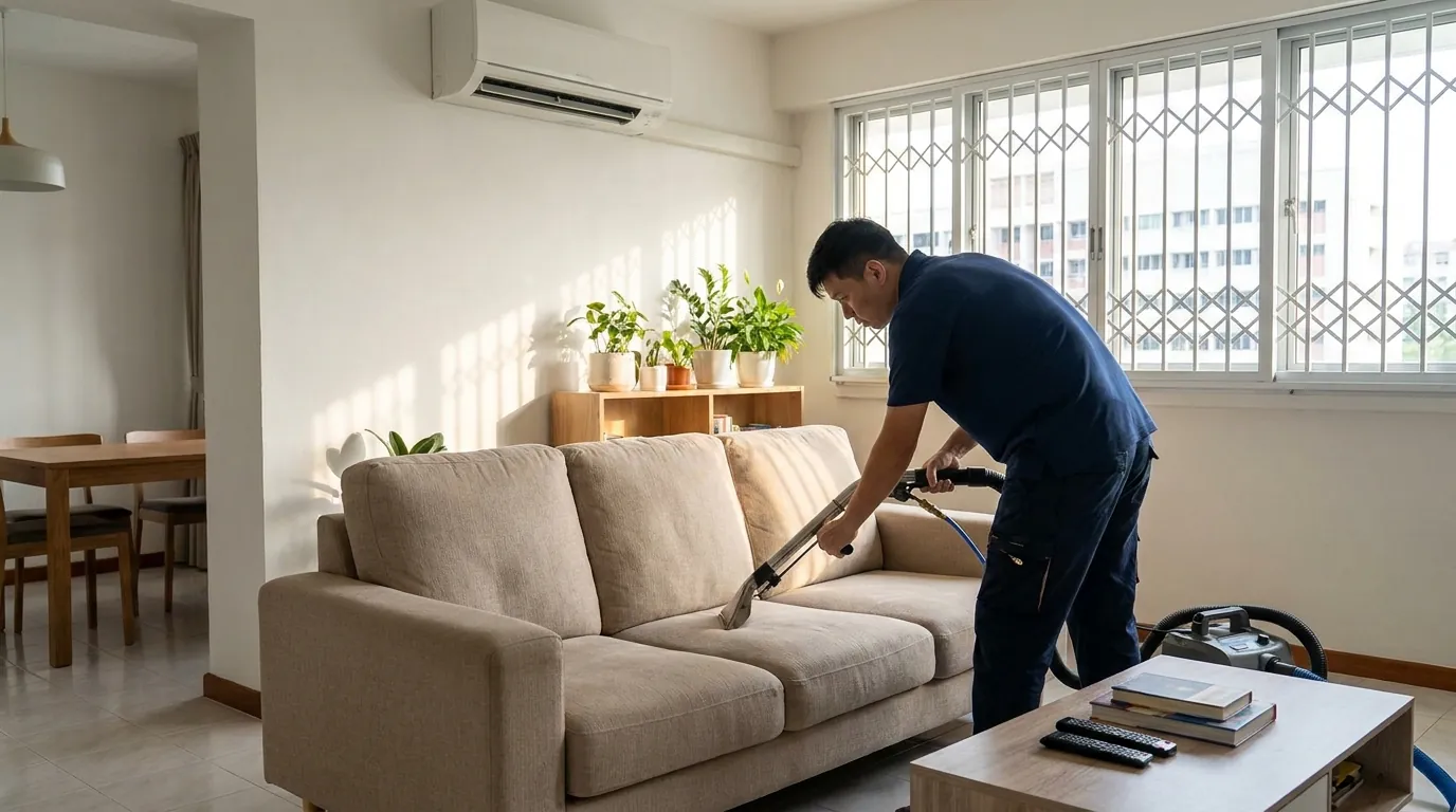 Professional upholstery cleaning in a Singapore HDB living room